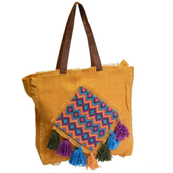 Borsa juta giallo con pon pon en oferta