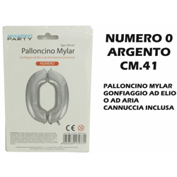 Palloncino Mylar Cm.41 Numero 0 Argento características