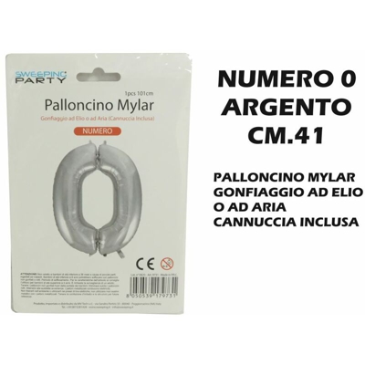 Palloncino Mylar Cm.41 Numero 0 Argento