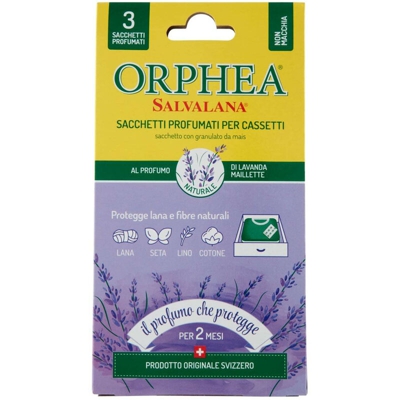 Orphea - Sacchetti profumati antitarle per Cassetti e Armadi 3 sacchetti | Lavanda