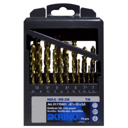 KRINO Serie assortimento 19 punte HSS-G rivestite al TITANIO custodia in metallo características