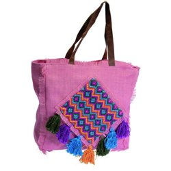 Borsa juta rosa con pon pon precio