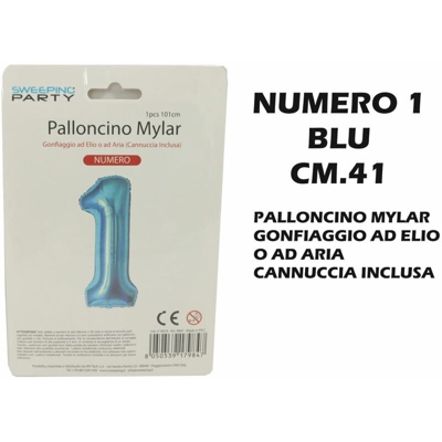 Palloncino Mylar Cm.41 Numero 1 Blu
