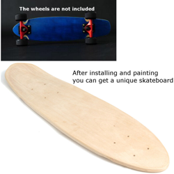 (Ruote non incluse) Tavola da skateboard in acero naturale da 24 'a 7 strati Parte singola Gamba in legno Tastiera in legno massello multistrato en oferta