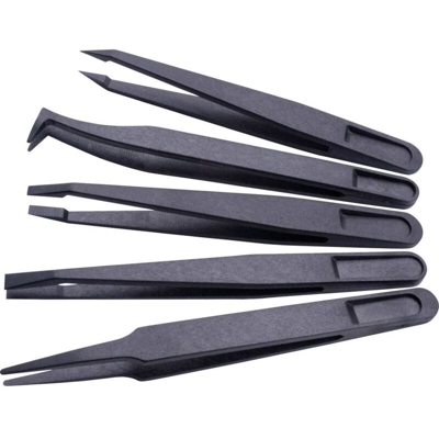 Quadrios 1903EC095 Pinzetta ESD 5 parti Piatte-larghe, Piatte, piegate, Arrotondate