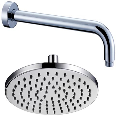 Braccio Doccia Ottone Cromato + Soffione Doccia Tondo Ottone Cromato 250x8 Mm Spessore