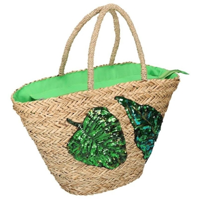 Borsa paglia con paillettes foglie