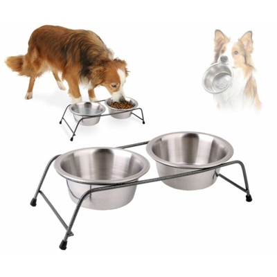 Eden Store - Doppia ciotola supporto rialzato media metallo alzaciotola cane gatto