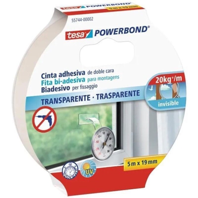 Powerbond Nastro Biadesivo Forte, 5m x 19mm, Trasparente - Tesa