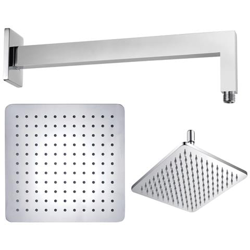 Braccio Doccia Ottone Cromato + Soffione Doccia Quadrato Acciaio Inox 300x300x4 Mm Spessore en oferta