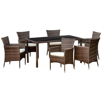 Set Mobili Da Esterno Con 1 Tavolo E 6 Sedie Da Giardino In Rattan Pe