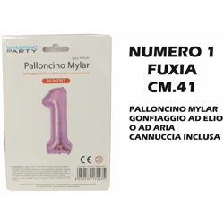 Palloncino Mylar Cm.41 Numero 1 Fuxia en oferta