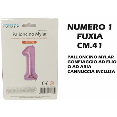 Palloncino Mylar Cm.41 Numero 1 Fuxia