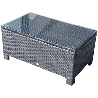 Tavolino Da Giardino Esterno Piano In Vetro Temperato 5mm In Rattan, Marrone, 85x50x39cm