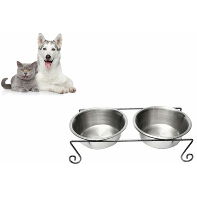 B&s - Doppia ciotola supporto rialzato 21cm grande alzaciotola cane gatto cibo ricurvo