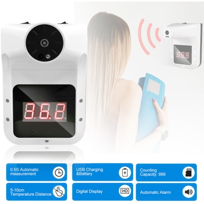 Termometro a infrarossi sospeso senza contatto, USB ricaricabile / alimentato a batteria, cacciavite (libri senza batteria)