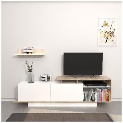 Mobile Porta Tv Martin - Con Ante, Ripiani, Mensole - Da Salotto - Bianco, Sonoma In Legno, 180 X 30 X 53,2 Cm