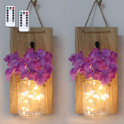 Viola giardino fiorito Mason lampada vaso 2 installato (i modelli originali in legno) modelli di batteria a distanza (senza batterie spediti) en oferta