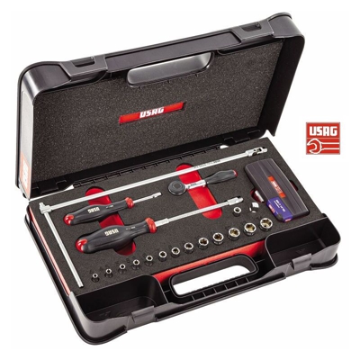 608 1/4 EAK KIT CASSETTA SET CHIAVE A T SNODO CRICCHETTO A BUSSOLA INSERTI - Usag