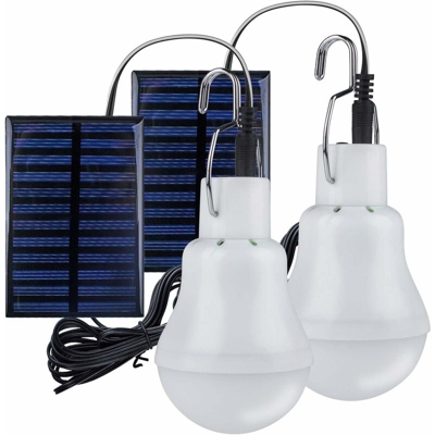 2 Lampada da campeggio solare portatile, Lampadina solare a LED Lampada di emergenza solare Lanterna da giardino Luce solare con lampadina a gancio