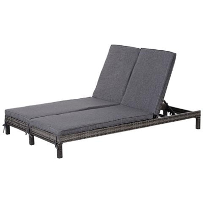Lettino Sdraio Prendisole A 2 Posti In Pe Rattan Con Materassino Grigio