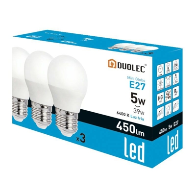 Confezione 3 Lampadine Miniglobo Led 5W 6400K Luce Fredda
