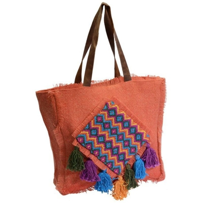 Borsa juta arancione con pon pon