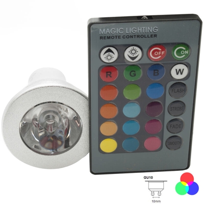 Faretto lampada gu10 luce led rgb multicolor 3w 220v cromoterapia 16 colori luce