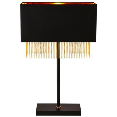 Lampada Da Tavolo A 1 Luce - Paralume Nero Con Catena Dorata
