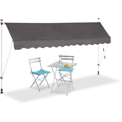 Tenda da sole per balcone a manovella regolabile resistente agli UV poliestere larghezza 350 cm grigio