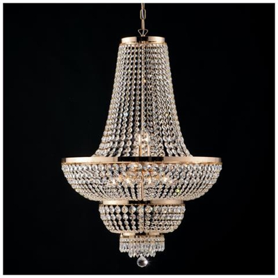 Lampadario Impero In Ferro E Ottone Dorato 10 Luci Con Strass Cm 65
