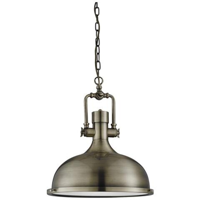 Sospensione A Soffitto A 1 Luce A Cupola In Ottone Antico Con Diffusore In Vetro, E27