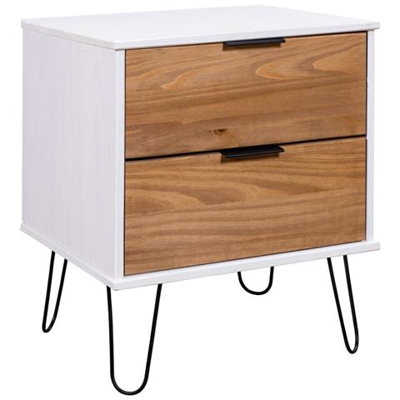 Comodino Legno Chiaro E Bianco 45x39,5x57 Cm Massello Di Pino