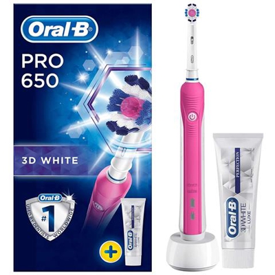 Oral-b Pro 650 3d Bianco Elettrico Ricaricabile Spazzolino Powered By Braun (uk 2 Pin)