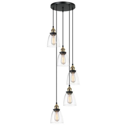 Lampada A Sospensione Industriale E Retrò Nera, Oro A 5 Luci Con Paralume Trasparente, Dimmerabile E27 precio