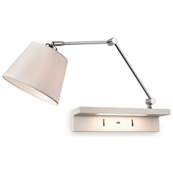 1 Luce Applique Da Parete Per Interni, Mensola E Porta Usb Cromate, Paralume Crema E Mensola Bianca, Attacco E27 características