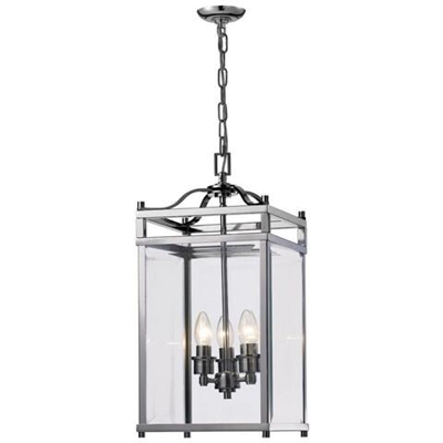 Soffitto A Sospensione Lanterna A 3 Luci Cromo Lucido, Vetro