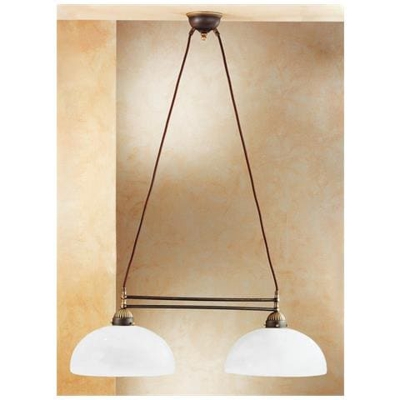 Lampadario Dritto In Vetro Stile Cottage Ottone Antico Opaco, 2x E27
