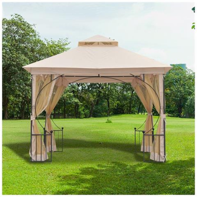 Gazebo Da Giardino Con Doppio Tettuccio In Metallo E Poliestere, Beige, 3x3m