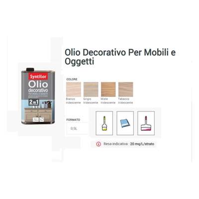 Syntilor- Olio Decorativo Per Mobili E Oggetti 0,5 Lt Miele Iridescente