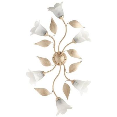 Plafoniera Lampadario Classico Avorio Oro Con Foglie Cm 95