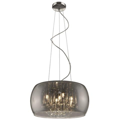 Sospensione A Soffitto A 5 Luci Cromo, Grigio Fumé Con Paralume In Vetro Con Cristalli, G9