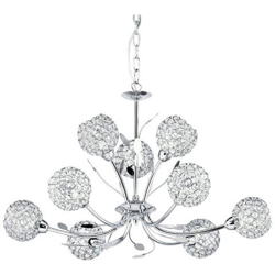 9 Light Multi Arm Flower Design Ciondolo A Soffitto Flower Design Chrome, Glass Nine, G9 en oferta
