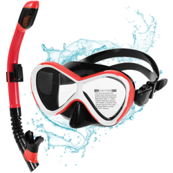 AMS-53J Occhialini da nuoto per lo snorkeling in silicone per bambini Set di due pezzi con cannuccia in silicone completamente asciutto, rosso en oferta