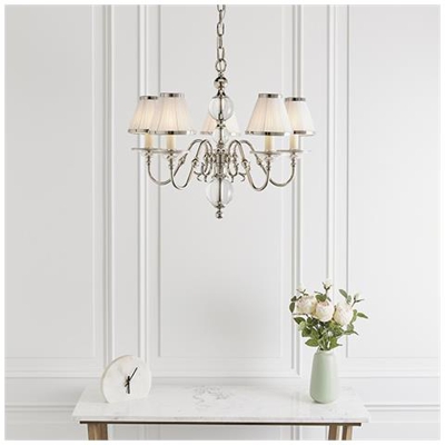 Lampadario A Sospensione A 5 Luci Multibraccio Nichel Lucido, Cristallo Trasparente, E14