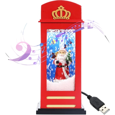 Mini cabina telefonica MDH18A / Faro natalizio rosso per anziani (senza batteria) con cavo USB, adattatore standard USA, 3 musica