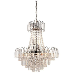 Lampada A Sospensione A 6 Luci Cromata, Perline Di Vetro Sfaccettato Trasparente, E14 en oferta