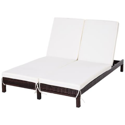 Lettino Sdraio Prendisole A 2 Posti In Pe Rattan Marrone Con Materassino Bianco características