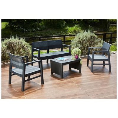 Salottino Per Interno Ed Esterno Composto Da 2 Poltrone 1 Divano A Due Posti E 1 Tavolino Con 8 Cuscini Antracite