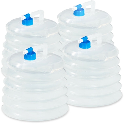 10020962_671 Set 4 Taniche Acqua con Manico e Rubinetto per Campeggio, Ovali, 10L, BPA-Free, Pieghevoli, per Uso Alimentare